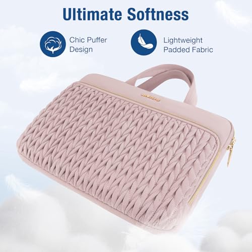 MOSISO Laptop Case 14 inch, 14 inch Laptop Sleeve, Pink | Compatible with HP Lenovo Dell ASUS Acer, HP Stream, Dell Latitude, Lenovo IdeaPad, Wheat Ear Quilted Bag with Handle&Pocket - color: Pink, size: 14 inch