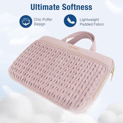 MOSISO Laptop Case 14 inch, 14 inch Laptop Sleeve, Pink | Compatible with HP Lenovo Dell ASUS Acer, HP Stream, Dell Latitude, Lenovo IdeaPad, Wheat Ear Quilted Bag with Handle&Pocket - color: Pink, size: 14 inch