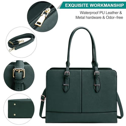 Laptop Bag for Women 15.6 Inch Leather Work Tote Briefcase Business Computer Shoulder Bag Large Capacity Waterproof Office Messenger Handbag Professional Teacher Nurse Carryall - color: Deepgreen