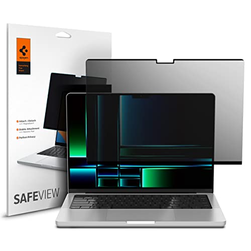 Spigen SafeView Screen Protector for MacBook Pro 14" M1-M5 Series | Privacy filter blocks side-angle views, anti-glare, easy install, magnetic attachment, precise cutouts and webcam clearance - size: MacBook Pro 14"