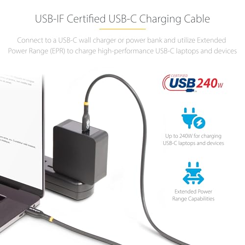 StarTech 10ft/3m USB-C to USB-C Charging Cable, 240W PD, Black (USB2EPR10F) | Charge and Sync, USB-IF Certified, EPR, 2.0 Laptop, Male to Male, E-Marker, TPE Jacket, E-Marker Chip, USB 2.0 - size: 10 ft