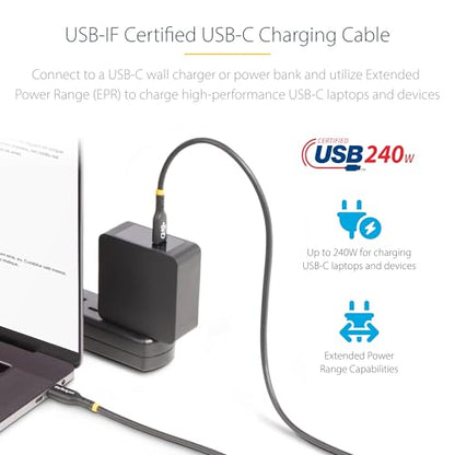 StarTech 6ft (1.8m) USB-C Charging Cable, Charge & Sync, 240W (5A) PD EPR, Laptop Charger Cable, USB-IF Certified - size: 6 ft