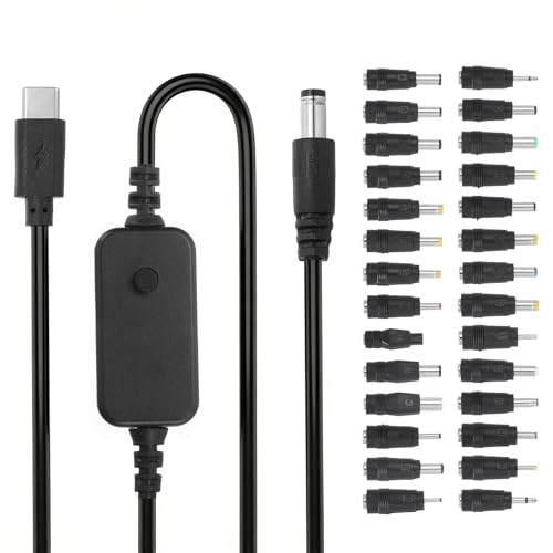MECCANIXITY USB C to DC PD Adapter with 28 Connector Tips, 1.18m/3.9ft 5V 9V 12V 15V 20V PD Trigger Cable Type-C to DC Power Cable Charger Converter for Routers, Laptop, Speaker