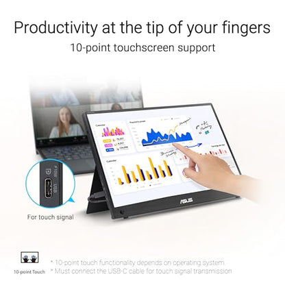 ASUS ZenScreen MB16AMTR 15.6 Inch 1080p Touchscreen USB-C Portable Monitor | Built-in Battery, Kickstand, Eye Care, Tripod Socket, IPS, For Laptop, Phone, Console, Travel Display for MacBook and PC - style: 16" Touch Battery