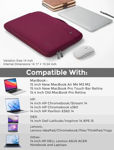 DOMISO 14 inch Laptop Case Sleeve Protective Cover Compatible with 15 inch MacBook Air M4 M3 M2,MacBook Pro,14-15 inch HP Dell ASUS Lenovo Chromebook,Waterproof Computer Cases Bag with Handle,Wine - color: Wine, size: 15" for Macbook Air