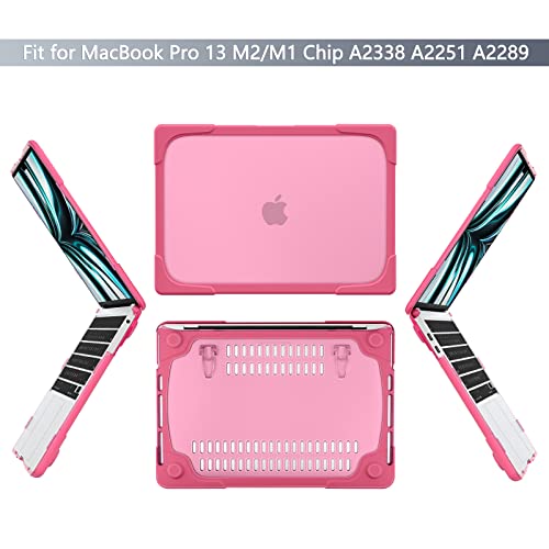 Batianda Heavy Duty Case for MacBook Pro 13 inch 2022 2020, Pink | Ergonomic Foldable Stand Holds 22 lbs, Shockproof Bumper, Matte Translucent Hard Shell, Fits M1/M2 A2338/A2251/A2289 Model - color: Rose
