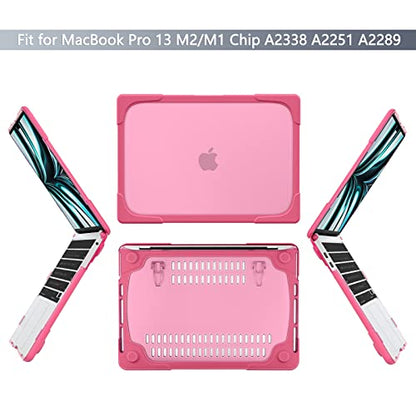 Batianda Heavy Duty Case for MacBook Pro 13 inch 2022 2020, Pink | Ergonomic Foldable Stand Holds 22 lbs, Shockproof Bumper, Matte Translucent Hard Shell, Fits M1/M2 A2338/A2251/A2289 Model - color: Rose