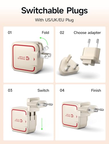 JSAUX 65W USB C Charger for Nintendo Switch 2, Powers in TV Mode, with EU/UK Plug & 6.6FT Cable, GaN PD Fast Charge for ROG Xbox Ally, Steam Deck, ROG Ally, iPhone 17, Galaxy, iPad, MacBook -Off White - color: Off-White