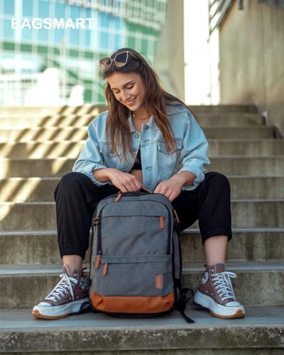 BAGSMART 37L Expandable Travel Backpack Compression Carry On Daypack | Weekender Bag Fits 17" Laptop. Water Resistant Luggage with Packing Cubes and Shoe Pouch. - color: Grey