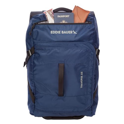 Eddie Bauer Traverse Luggage | Roller Wheels | Telescoping Handle | Travel | Vacation | Ripstop Nylon - Medium Indigo, 22" - color: Medium Indigo, size: 22"
