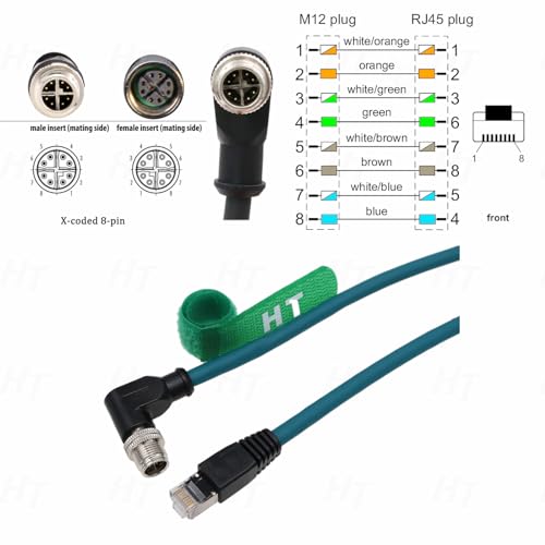 Ethernet 8 Pin X Coded M12 RJ45 CAT-7e Cable for Cognex Keyence Basler Vision Camera Sensor PLC Router, Right Angle 90-Degree 1m - size: 1m