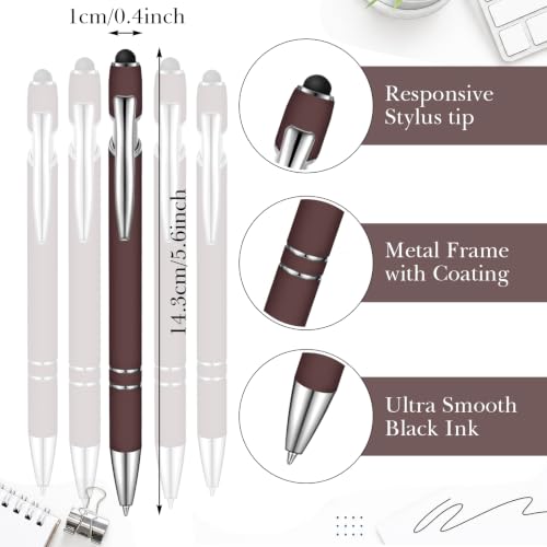 Zonon 38 Pieces Rubberized Ballpoint Pen with Stylus Tip Stylish Metal Pen Capacitive Stylus with Soft Rubberized Grip, Black Ink for Most Devices(Dark Brown) - color: Dark Brown