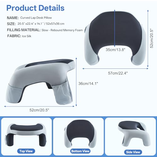 Ergonomic Curved Lap Desk Pillow for Gaming & Reading, Soft Memory Foam Lap Laptop Desk with Cup Holder & Phone Pocket, Breathable Non-Slip Lap Pillow for Bed Couch, Ideal Gamer Gift