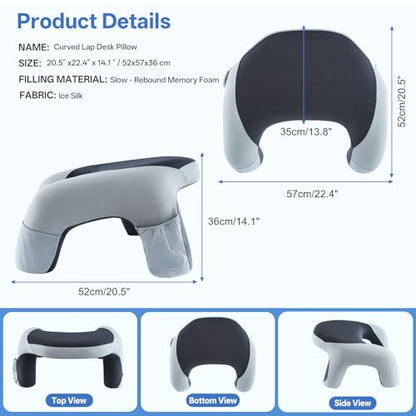 Ergonomic Curved Lap Desk Pillow for Gaming & Reading, Soft Memory Foam Lap Laptop Desk with Cup Holder & Phone Pocket, Breathable Non-Slip Lap Pillow for Bed Couch, Ideal Gamer Gift
