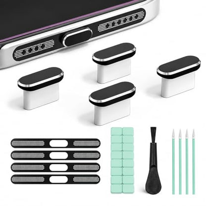 1 Set USB C Dust Plug Set, Charging Port Cover & Speaker Mesh Kit, Universal Type C Anti Dust Cap, for Phone Tablet Laptop, Black