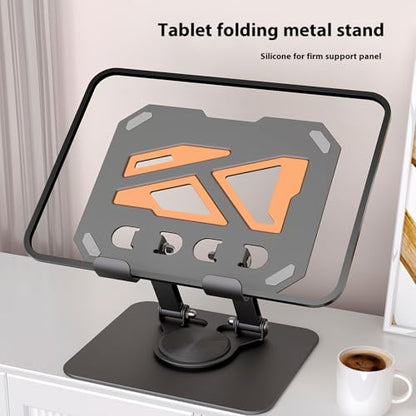 360° Swivel Tablet Stand for iPad, Adjustable Height & Angle Ergonomic Holder, Foldable Portable Desktop Mount for 4-11.9 inch Tablets & Phones, Non-Slip Base with Heat Vent - color: black