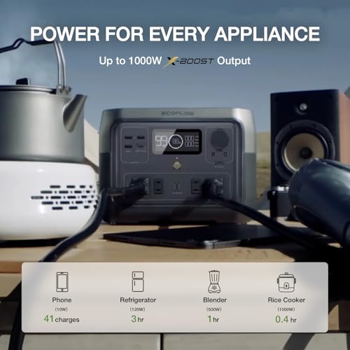 EF ECOFLOW Portable Power Station River 2 Max 500, 499Wh 500W | 1 Hr Fast Charging, LiFePO4 Battery, Up to 1000W Output Solar Generator (Solar Panel Optional) for Outdoor Camping/RVs