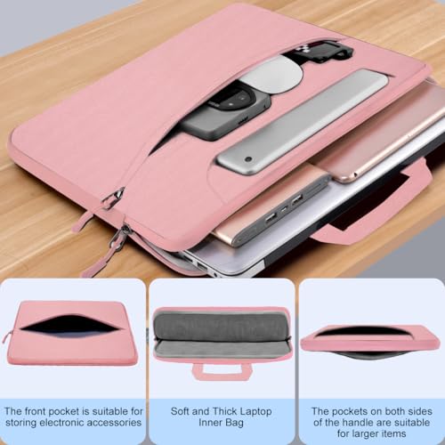 Laptop Case 15.6 inch Shoulder Bag, Durable Shockproof Protective Computer Carrying Briefcase with Multi-Pockets and Strap Compatible with Most 15.6 inch Notebooks,Pink - color: Pink, size: 15.6"