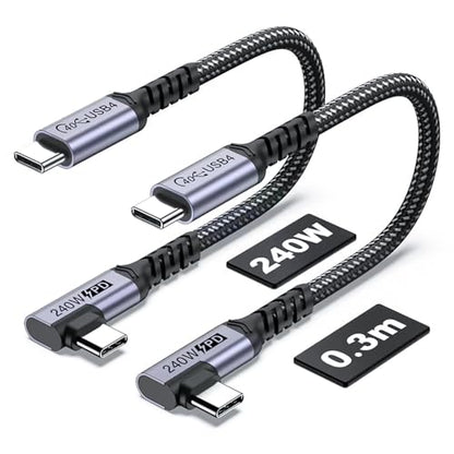 USB 4 Cable Right Angle 1FT 2 Packs, 240W, 40Gbps, 8K Video Monitor | Short USB C Cable, 12 inch 5A Fast Charging 90 degree, High Speed Data Transfer, Single 8K or Dual 4K Video Display - size: 240w - 1ft, 1ft