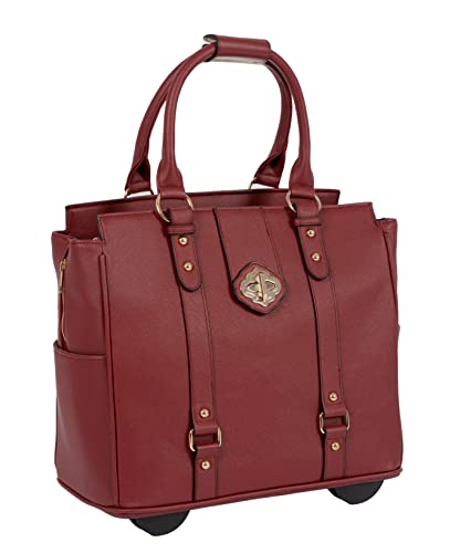 JKM & Company EXECUTIVE Burgundy Computer iPad, Laptop Tablet Rolling Tote Bag Briefcase Carryall Bag - color: Bordeaux