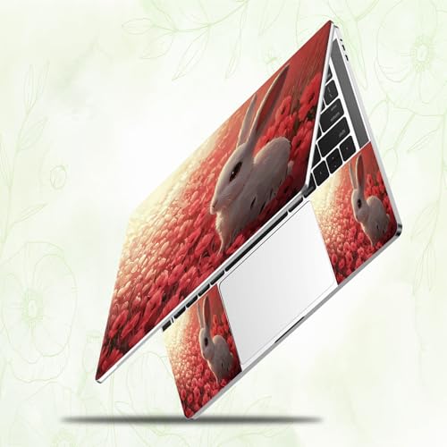 Laptop Skin Sticker Decal, Universal Reusable Vinyl Laptop Cover for 12" 13" 13.3" 14" 15" 15.4" 15.6" Notebook PC, Waterproof Scratch-Resistant with 2 Wrist Pads, Easy to Apply & Remove,Flower Rabbit - color: Flower Rabbit