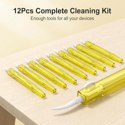 12Pcs Phone Charge Port Cleaning Tool Set Anti-Clogging Brushes Yellow | Yellow plastic mini cleaning brushes clear speaker ports and camera lenses safely for tech maintenance. - color: 12PCS- Yellow Cleaning Tools