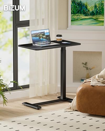 BIZUM Adjustable Bedside Table with Swivel Hidden Wheels Pneumatic Rolling Desk Mobile Standing Desk with Cup Holder for Hospital Home(31.5"x15.8" Black) - color: Black, size: 31.5"x15.8"