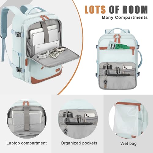 40L Travel Backpack, Flight Approved Carry On Laptop Backpack | Water-resistant, Personal Item Travel Bag, Fits 15.6/17.3 inch Laptop, Hiking, Camping, Business, Commute, Men & Women - color: Blue, size: Large