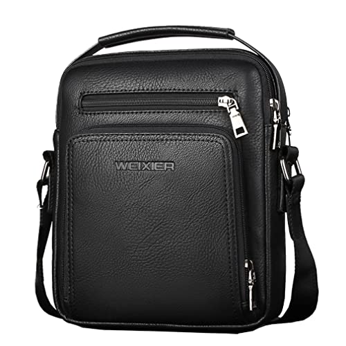 Hebetag Small Leather Sling Shoulder Bag Messenger Pack for Men Women Outdoor Travel Business - color: #24black