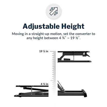 Vari VariDesk Essential Vertical Lift 30 Inch Standing Desk Converter - Compact Home Office Workstation for Laptop or Monitor + Keyboard Tray - Delivers Fully Assembled (Black) - size: Vertical Lift 30