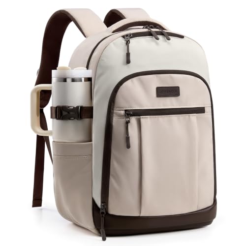 LOVEVOOK Laptop Backpack for Women, Waterproof Work Travel Backpack with Large Cup Pockets for Teacher Nurse, 17.3 inch Computer Bag College Bookbag Daypack, Gifts for Women, Light Pink-Beige-Brown - color: Light Pink-beige-brown, size: 17.3 Inch