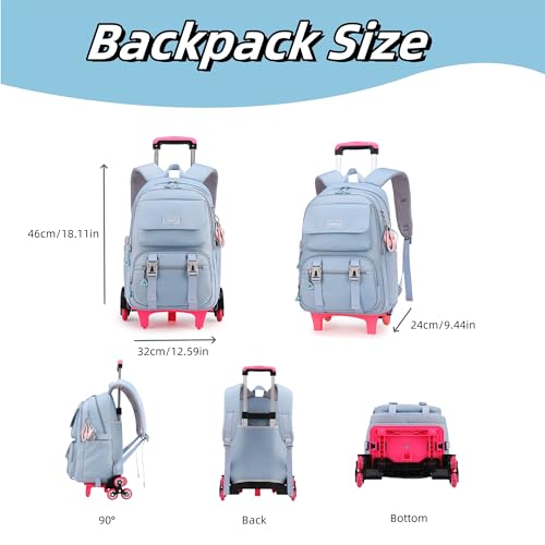 ZHANAO Rolling Backpack Luggage BookBag with Wheels Trolley Bag Wheeled Travel Backpack for Girls & Boys Trolley Bag - color: Pink, size: 2-wheel