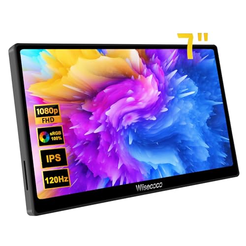 wisecoco 7 inch Portable Monitor Touchscreen IPS 1080P 1920x1080 120Hz Mini LCD Display Second Screen USB C HDMI Ultra Thin for Raspberry Pi 5/4 Switch PS5 Xbox Laptop PC
