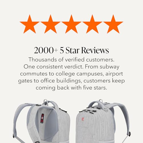 SWISSGEAR Cecil 18-Inch Laptop Backpack Fits 16-Inch Laptop, Travel Daypack with Organizer Pockets, Water Bottle Holders & Padded Straps – Light Grey - color: Light Grey
