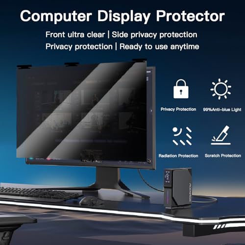 21.5 Inch Magnetic Hanging Computer Privacy Screen for 16:9 Widescreen Monitor, Removable Privacy Screen Anti Glare Blue Light Computer Screen Privacy Shield, Anti-Scratch - color: 1 Pack Magnetic Hanging 21.5 Inch for 16:9