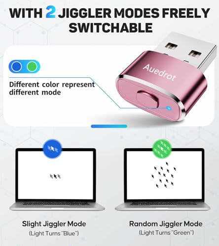 AUEDROT Metal Mouse Jiggler with Switch Button, 2 Jiggle Modes, USB-C Adapter, Rose Gold - color: Rose Gold