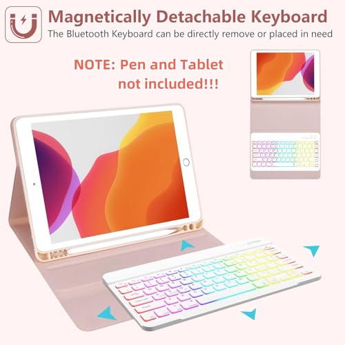Keyboard Case for Amazon Fire HD 10/10 Plus 10.1 inch 2021/2023(11/13th Generation), Slim 7 Color Rainbow Backlight Detachable Magnetic Keyboard Cover with Pencil Holder (Sky Blue+White) - color: Sky Blue+White