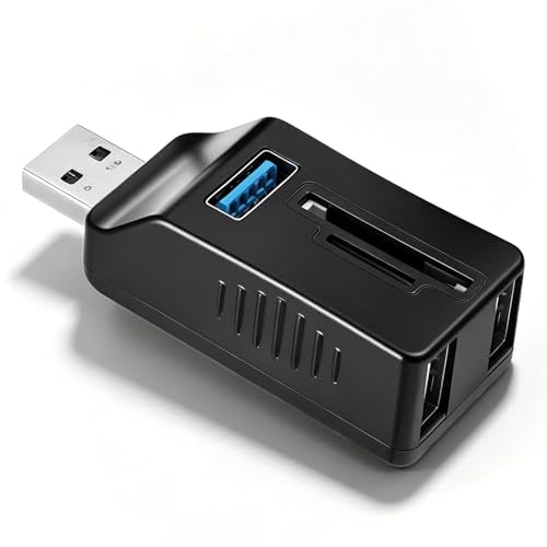 Micro USB Hub with SD Card Reader 5 Port Memory Card Reader USB Extender Adapter with SD Cards Readers, 3.0/2.0 Ports, Portable Splitter for Laptop, PC, Camera, Flash Driver, HDD, Dash Cam