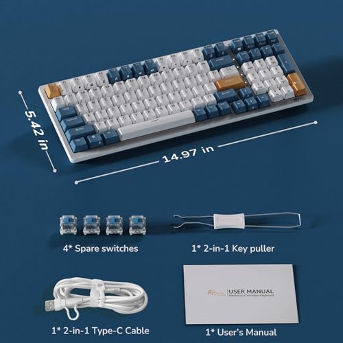RK ROYAL KLUDGE RK98 Wireless Mechanical Keyboard, Triple Mode 2.4G/BT5.1/USB-C Hot Swappable Keyboard with Number Pad, Pre-lubed Clicky Switches RGB Backlit Gaming Keyboard, Software Support - color: White, size: Hot Swap Blue Switch