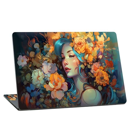 Universal Laptop Skin Sticker with 2 Wrist Pad Skins, Waterproof Scratch Resistant Vinyl Laptop Cover Decal, Cut to Fit for 11–15.6 Inch MacBook HP Dell Lenovo, Art Girl Flower - color: Art Girl Flower