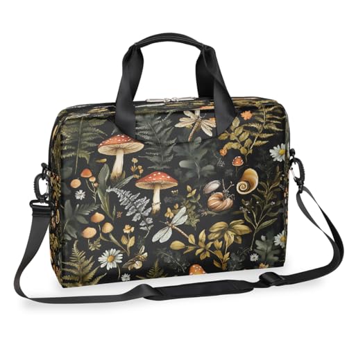 Forest Mushroom Leaves Laptop Bag Carrying Case 15.6 Inch Laptop Briefcase Messenger Shoulder Bag for Tablet Computer Bag for Travle Business Men Women