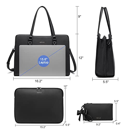 Keyli 4pc Sets Laptop Bag for Women Large Leather Laptop Briefcase with USB Charging Port Computer Shoulder tote Bags Purse - color: Black_2