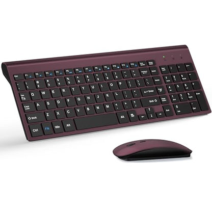 Wireless Keyboard and Mouse Ultra Slim Combo, TopMate 2.4G Silent Compact USB 2400DPI Mouse and Scissor Switch Keyboard Set with Cover, Batteries Included, for PC/Laptop/Windows/Mac - Wine Black - color: Wine Black