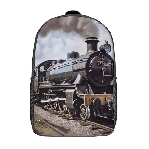 Heavy-Duty Laptop Backpack 17 Inch - 600D Polyester Steam Locomotive Train Backpack Lightweight Shoulder Bag Casual Daypack for Men & Women, Travel Hiking Camping