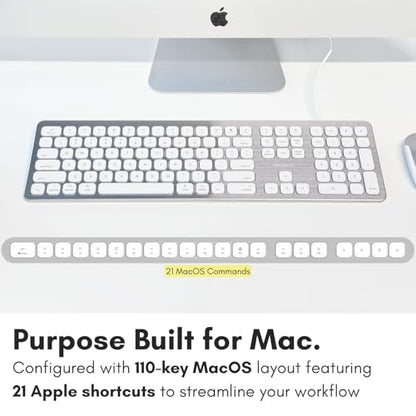 Macally Wired Keyboard for Mac with USB Ports for Mouse - Compatible Apple Keyboard for MacBook Pro/Air, iMac - Aluminum Frame
