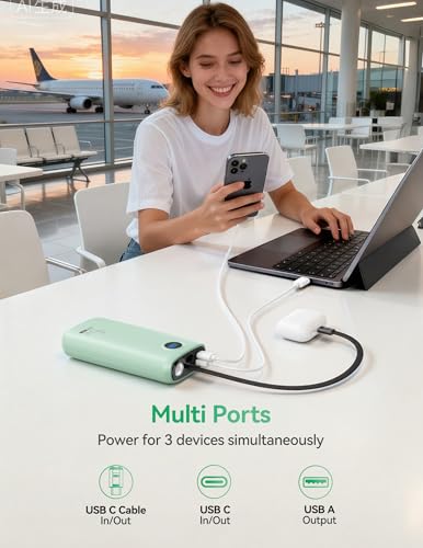 DIAMUAR Portable Charger 20000mAh 45W, Built in USB C Cable, 3W Flashlight | Fast Charging, Digital Display, 3 Ports, All-Day Power, Travel-Ready, for iPhone 17/16/15, Tablet, Laptop, Camping Essentials - color: Green