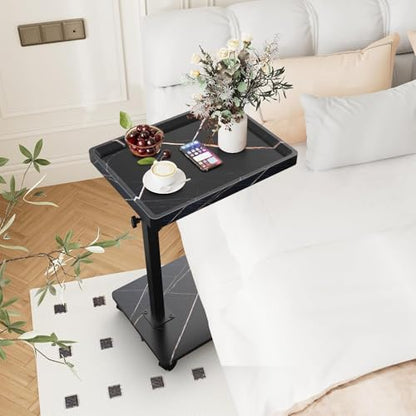 C Table End Table Adjustable Height, 360°Swivel TV Tray Table for Small Spaces, Couch Tables That slide under, C Shaped Side Tables living room and bedroom for Sofa, Bed,Chair, Snack (1, Black) - color: Black