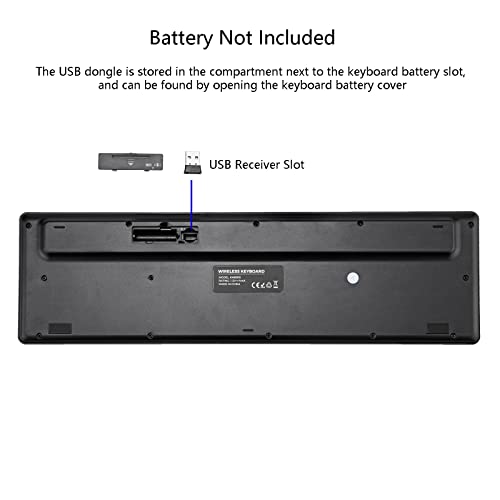 Harburfine Wireless Keyboard, 2.4G USB External Silent Cordless Keyboard for Windows Chrome Laptop Computer PC Desktop Notebook Chromebook, Quiet 106 Keys Full Size with Number Pad (Black)
