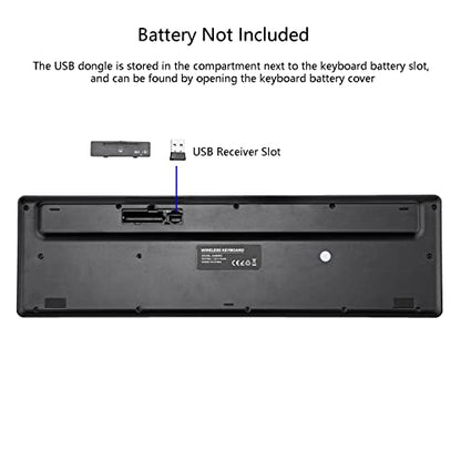 Harburfine Wireless Keyboard, 2.4G USB External Silent Cordless Keyboard for Windows Chrome Laptop Computer PC Desktop Notebook Chromebook, Quiet 106 Keys Full Size with Number Pad (Black)
