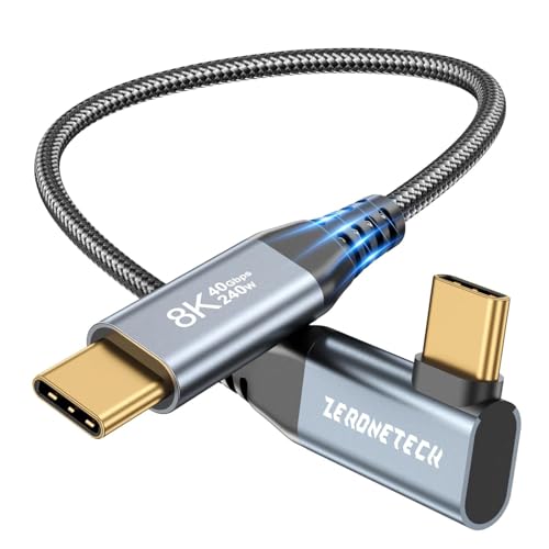 ZeroneTeck 12 inch Short USB C for Thunderbolt 4 Cable Right Angle 1FT, 40Gbps Data Transfer, 240W PD Fast Charging, 8K@60Hz Monitor Video, 90 Degree USB C to USB C Cable for Samsung SSD,MacBook,KYY - color: Black-Right Angle, size: 1FT
